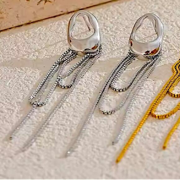 Stainless Steel Silver Geometric Dangle Earrings - Picture 1 of 4